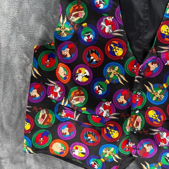 VINTAGE 1993 LOONEY TUNES MANIA 100% SILK VEST Men XL Bugs Taz Daffy Marvin - Picture 4 of 8